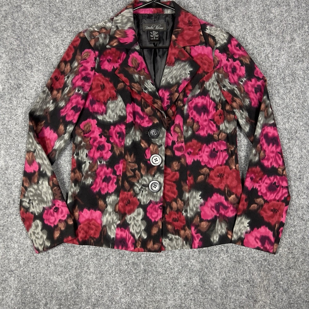 Brandon Thomas Womens S Floral Blazer Pink Black Statement Career Jacket